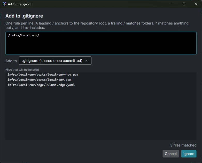 Add to .gitignore with the files the rule matches